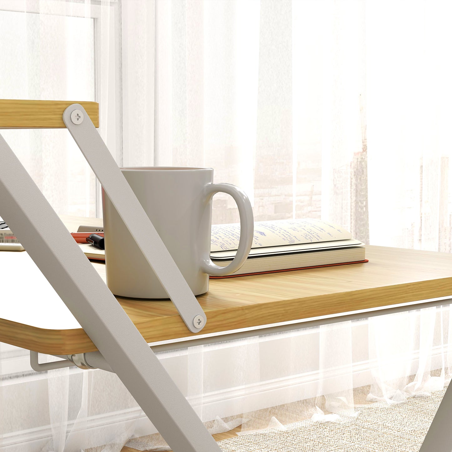 Compact Folding Desk for Small Spaces, Foldable Computer Desk with Storage Shelf for Home Office, 2-Tier Study Writing Table