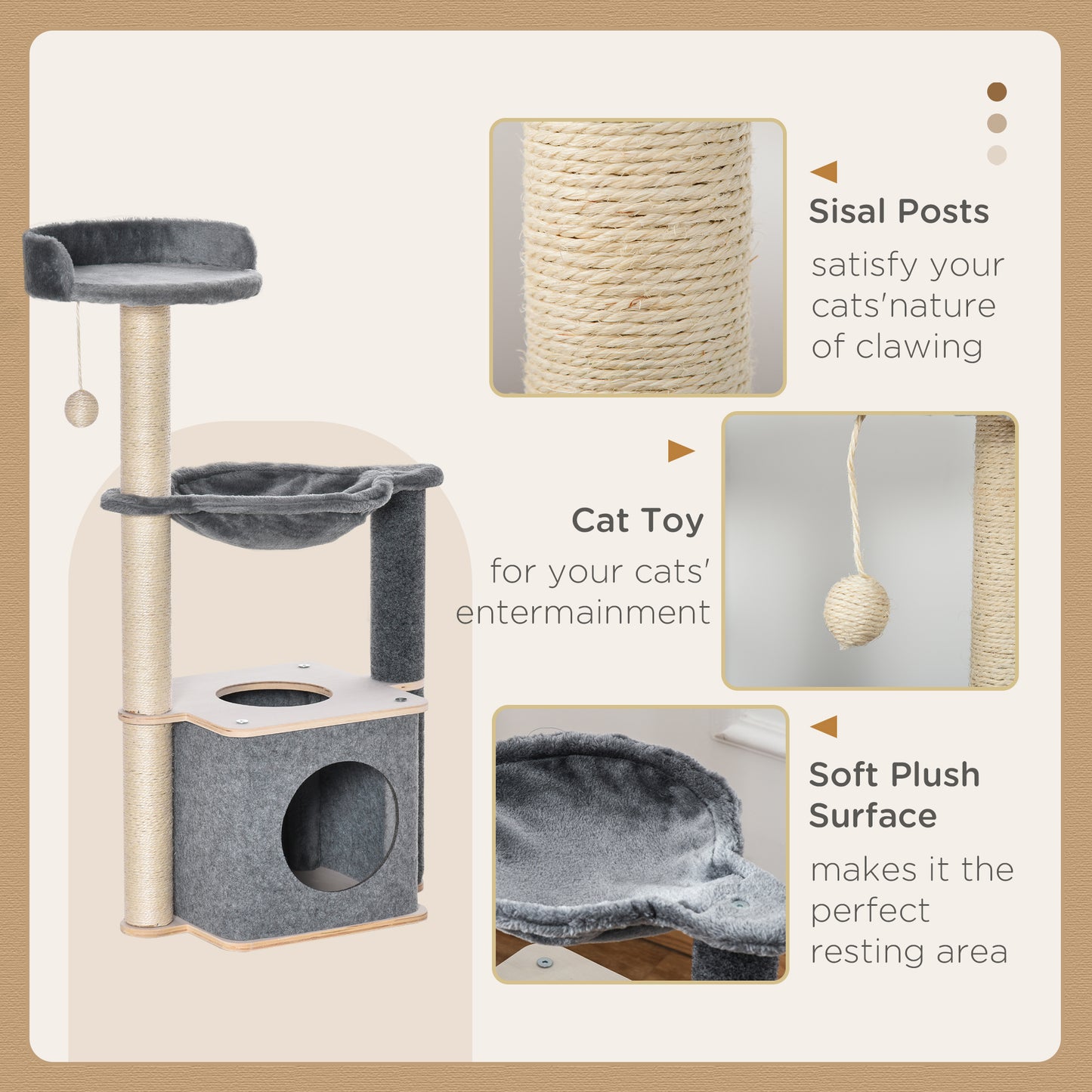 Cat Tree for Indoor Cats 95cm Climbing Tower Kitten Activity Center