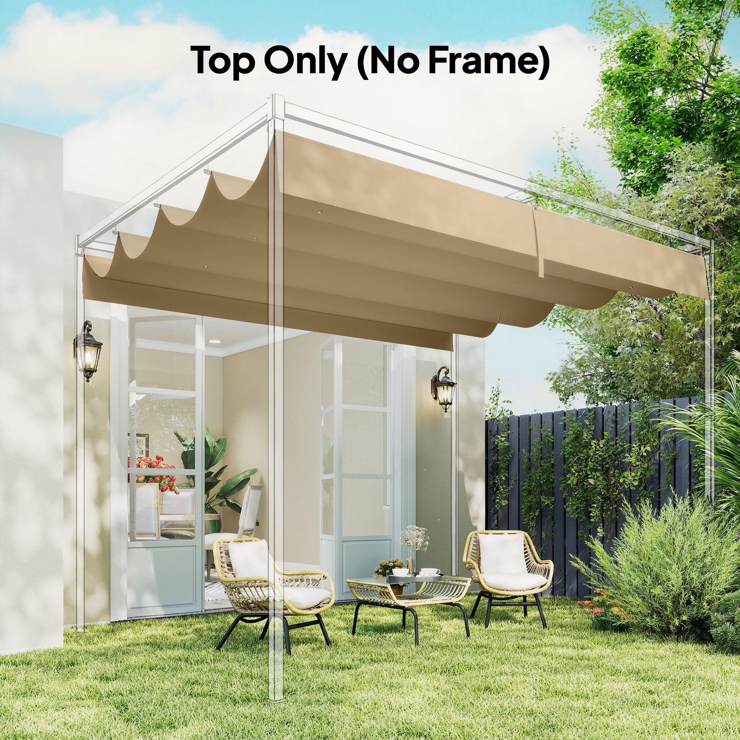 Retractable Pergola Canopy Only, 3.92 x 3.5 m, UV30+ Replacement Canopy Cover for 4 x 3 m Pergola, Khaki