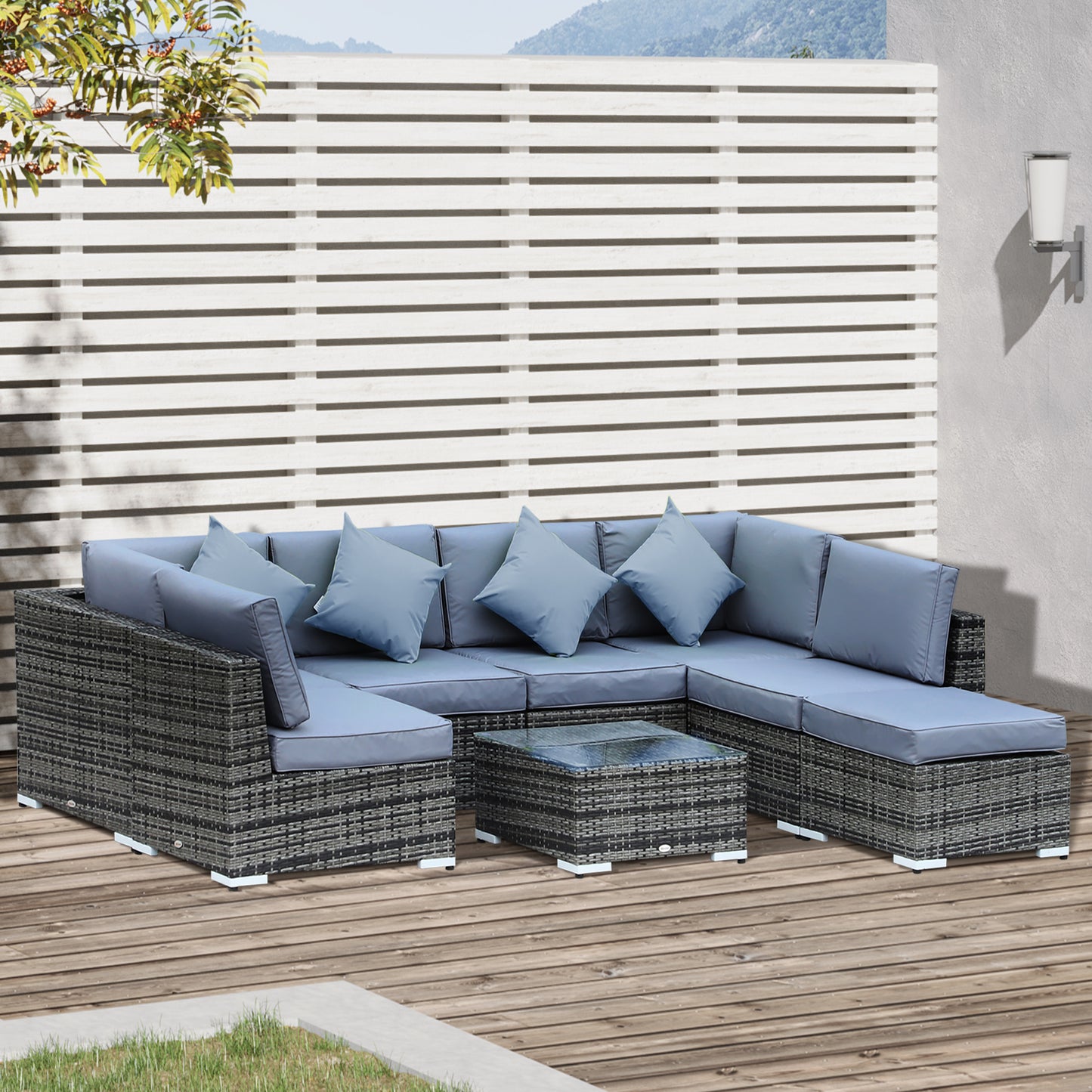 8 Piece Rattan Corner Sofa Set with Wide & Deep Seat, Assembled Aluminium PE Rattan Garden Furniture Set
