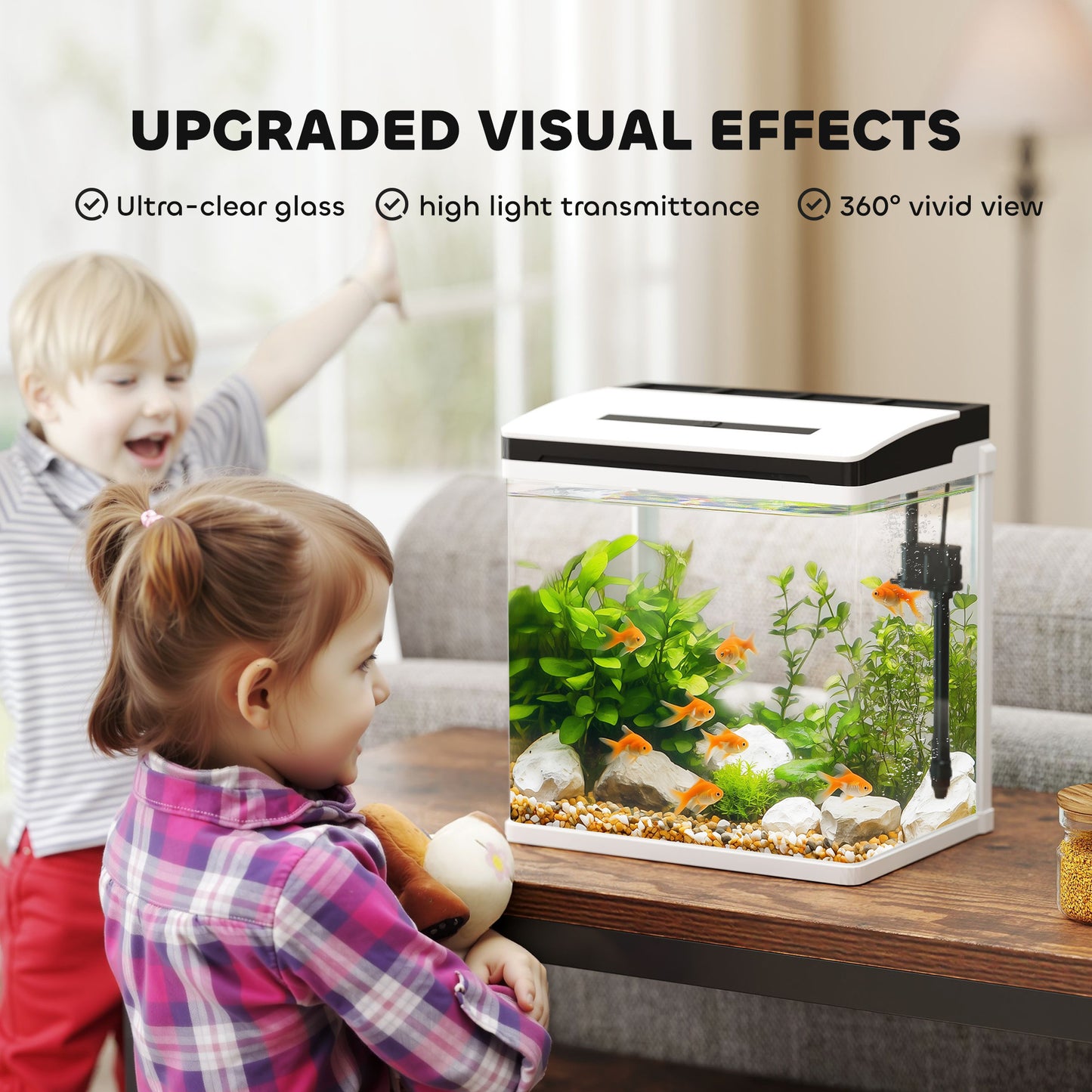 13L Glass Aquarium Fish Tank with Filter, LED Lighting, for Betta, Guppy, Mini Parrot Fish, Shrimp, 29 x 20 x 30.5cm