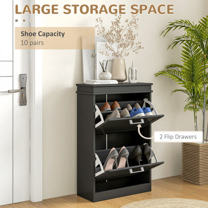 Two-Drawer Minimalistic 10-Shoe Cabinet - Black