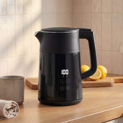 Electric Kettle, 1.7L Fast Boil 3kW Water Kettle with UK Strix Thermostat, LED Display, Keep Warm Function, Black