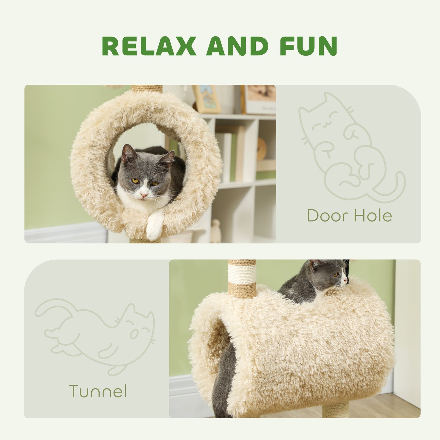 Cat Tree Sheep Design, 98 cm Multi-Level Cat Tower with Scratching Posts, Tunnel & Play Ball, Light Brown