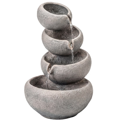 4-Tier Water Fountain Outdoor, Garden Water Feature with LED Lights and Pump, Freestanding Resin Waterfall for Patio