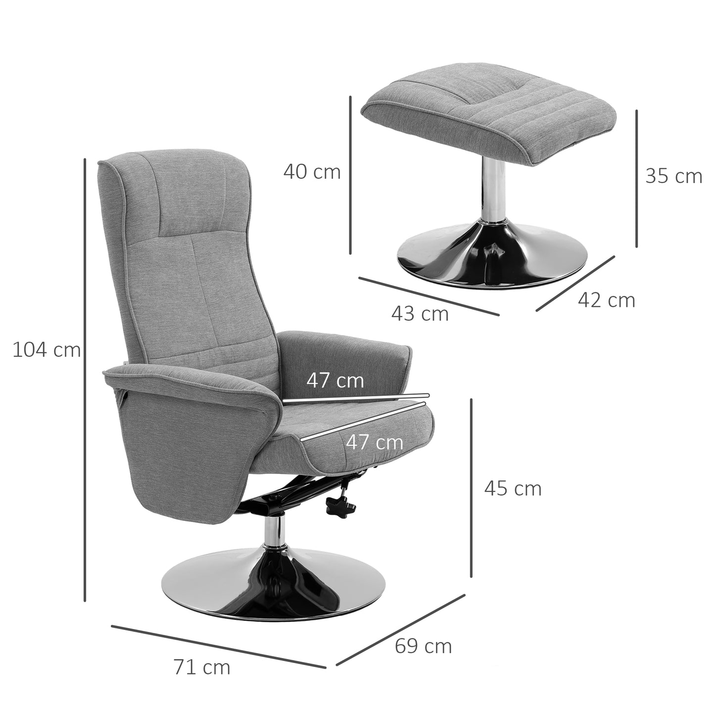 Swivel Recliner Chair with Footstool, Velvet Recliner Armchair with Ottoman, Steel Base