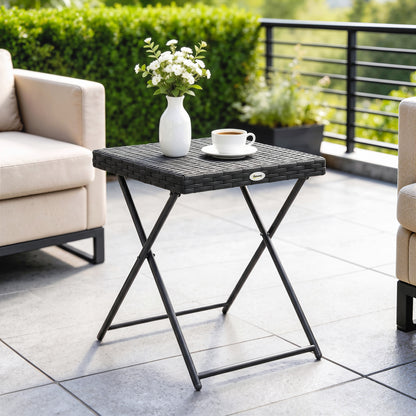 Square PE Wicker Rattan Folding Table - Black