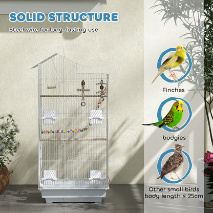 Bird Cage for Budgies, Finches, Canaries w/ Accessories, Toys, Tray, White