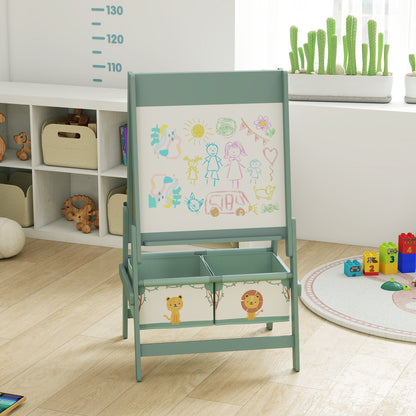 Art Easel for Kids, Double-Sided Whiteboard/Blackboard with Paper Roll, Two Storage Boxes, for Ages 3-8 Years, Green