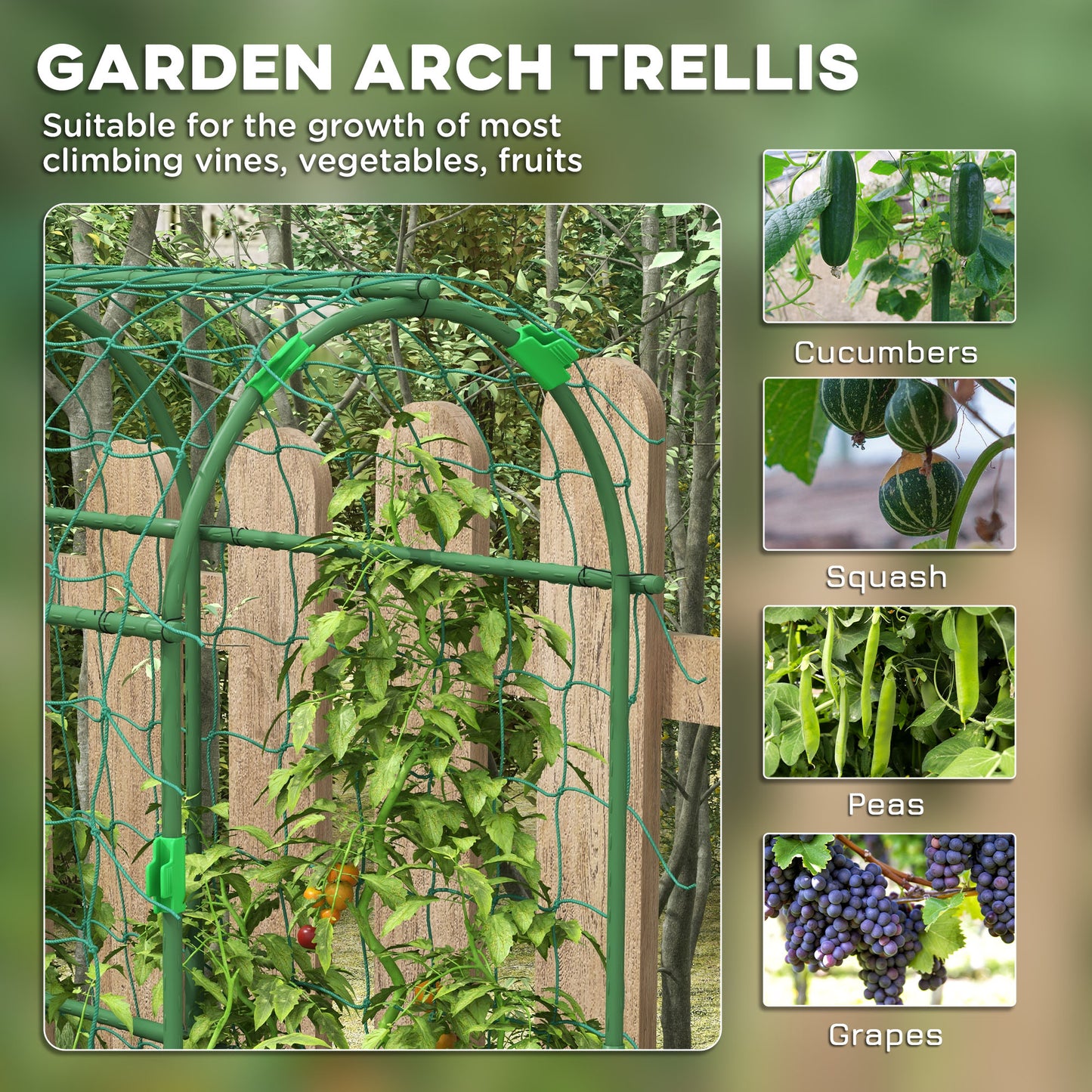 183 cm Tall Metal Garden Trellis, Arch Trellis for Climbing Plants Outdoor with Climbing Net