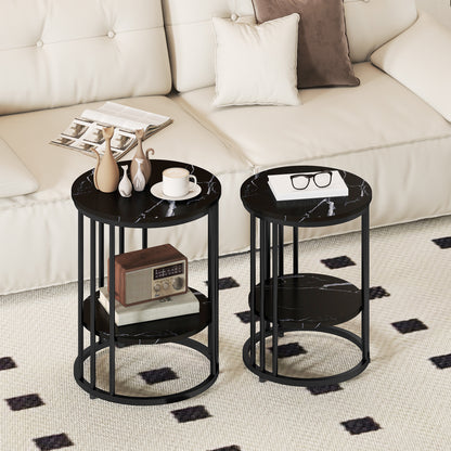 Set of Two Marble-Effect Coffee Tables - Black