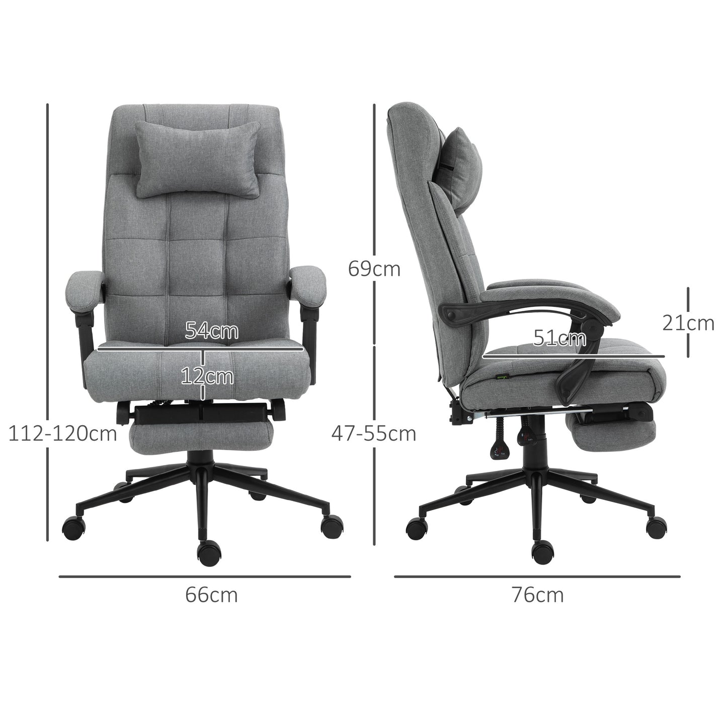Office Chair with Footrest Ergonomic Office Chair with Armrests Lumber Support and Headrest Light Grey