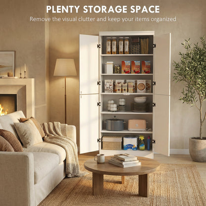 4-Door Tall Kitchen Cupboard, Freestanding 6-Tier Storage Cabinet with 2 Adjustable Shelves for Living Room, Dining Room