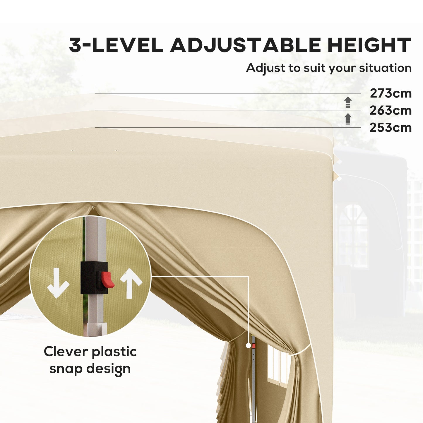3 x 3m Pop-Up Gazebo Shelter, with Accessories - Sand