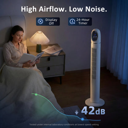 Tower Fan for Bedroom, Standing Floor Fan with Oscillating, 3 Modes, 3 Speeds, 24 Hour Timer, White