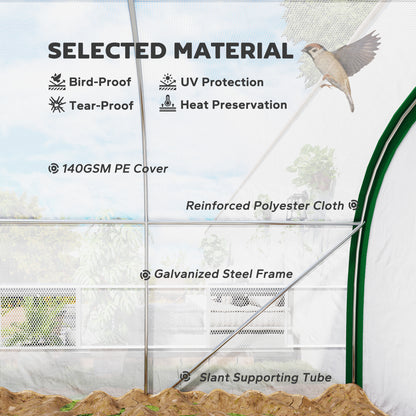 Walk-in Polytunnel Greenhouse Tunnel Warm House Tent with Zipped Doors, 8 Mesh Windows, PE Cover, 6 x 3 m, White