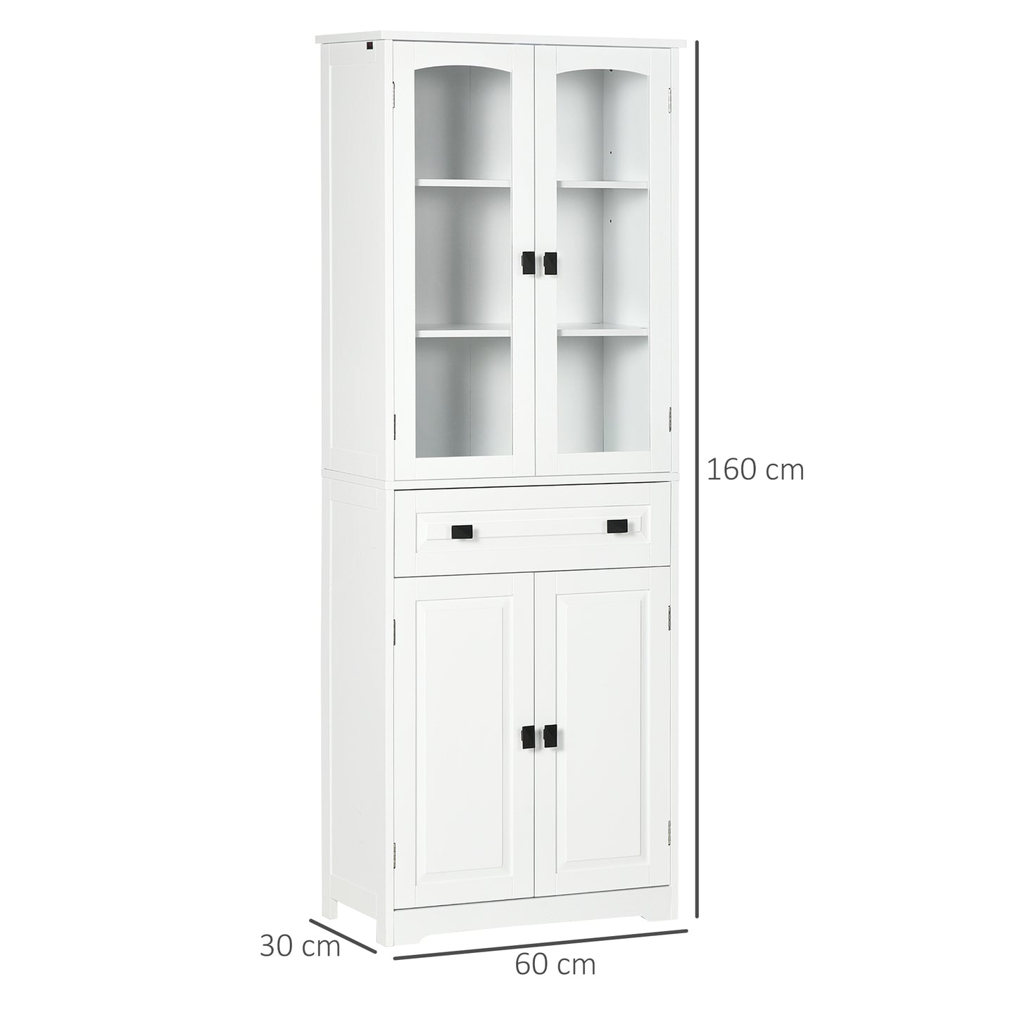 Kitchen Cupboard, Freestanding Storage Cabinet with 2 Adjustable Shelves, Drawer and Glass Door for Living Room, Dining Room