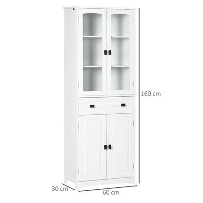 Kitchen Cupboard, Freestanding Storage Cabinet with 2 Adjustable Shelves, Drawer and Glass Door for Living Room, Dining Room