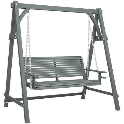 2 Seater Garden Swing Seat, Wooden Swing Chair Bench with Cup Holders for Outdoor Porch Patio, Grey