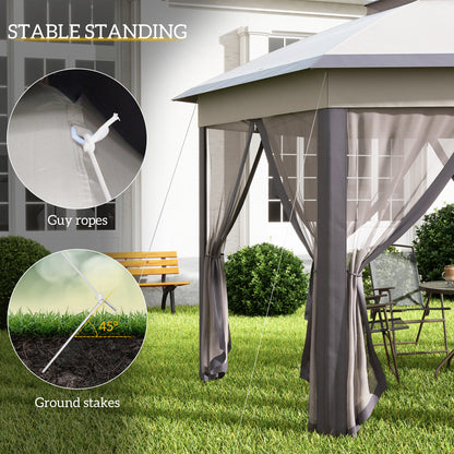 3 x 4m Garden Gazebo Hexagon Pop Up Gazebo Party Tent Canopy Double Roof Instant Shelter with Netting and Carry Bag for Outdo