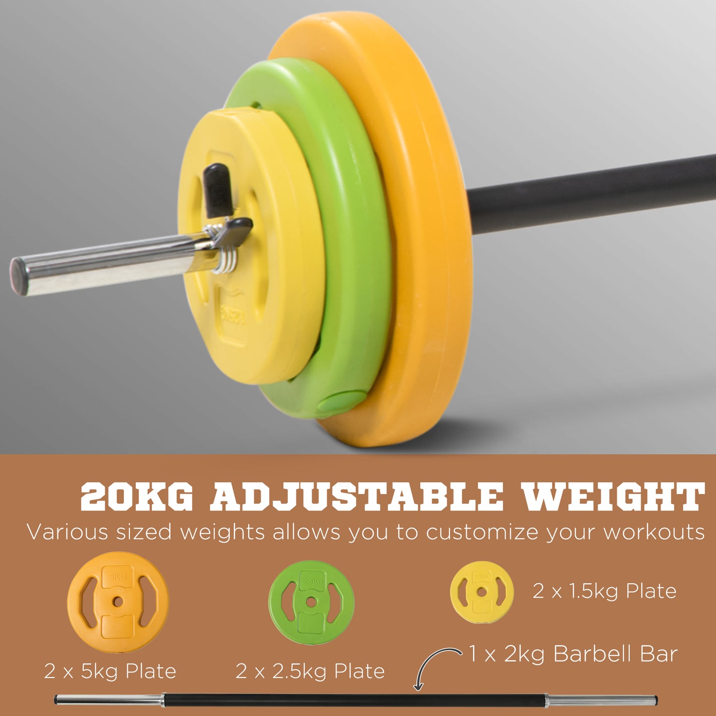 20kg Barbell Weights Set, Adjustable Weights with Non-slip Handle