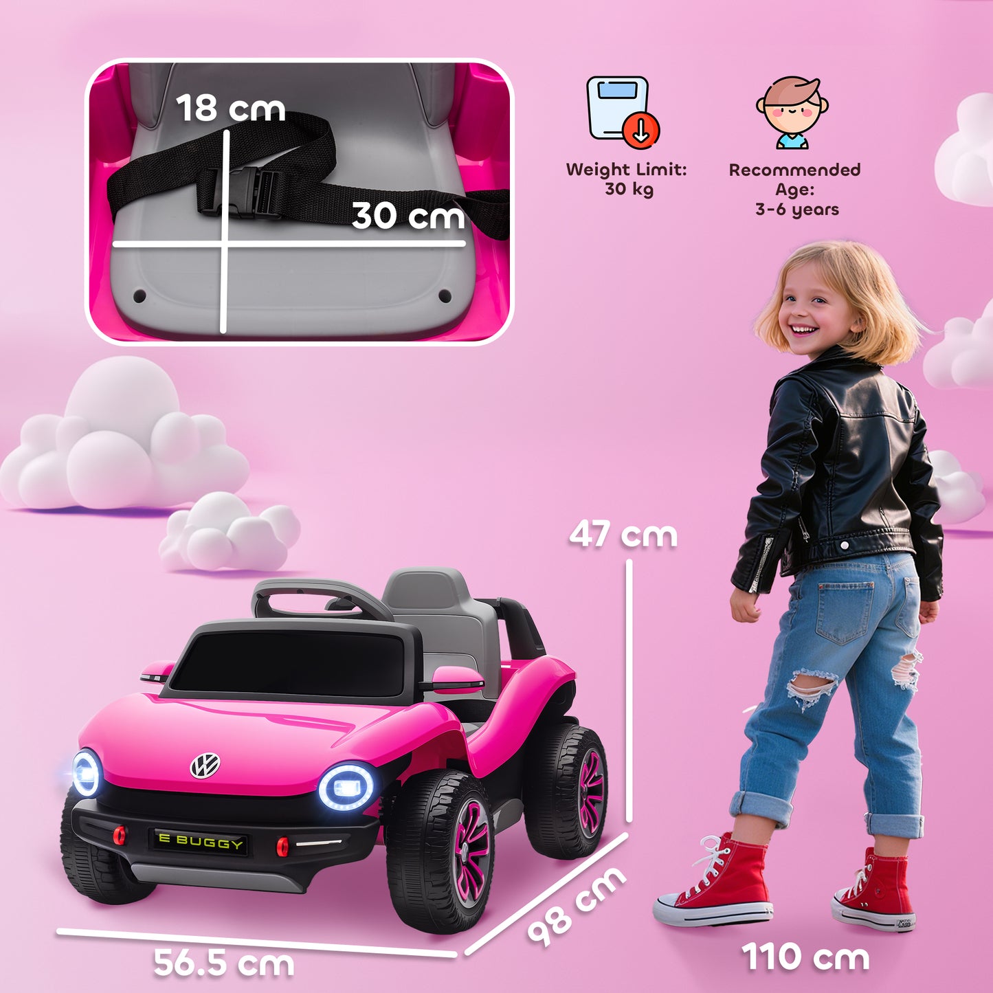 Volkswagen Licensed Kids Electric Car with Remote Control for Ages 3-6 Years, Pink