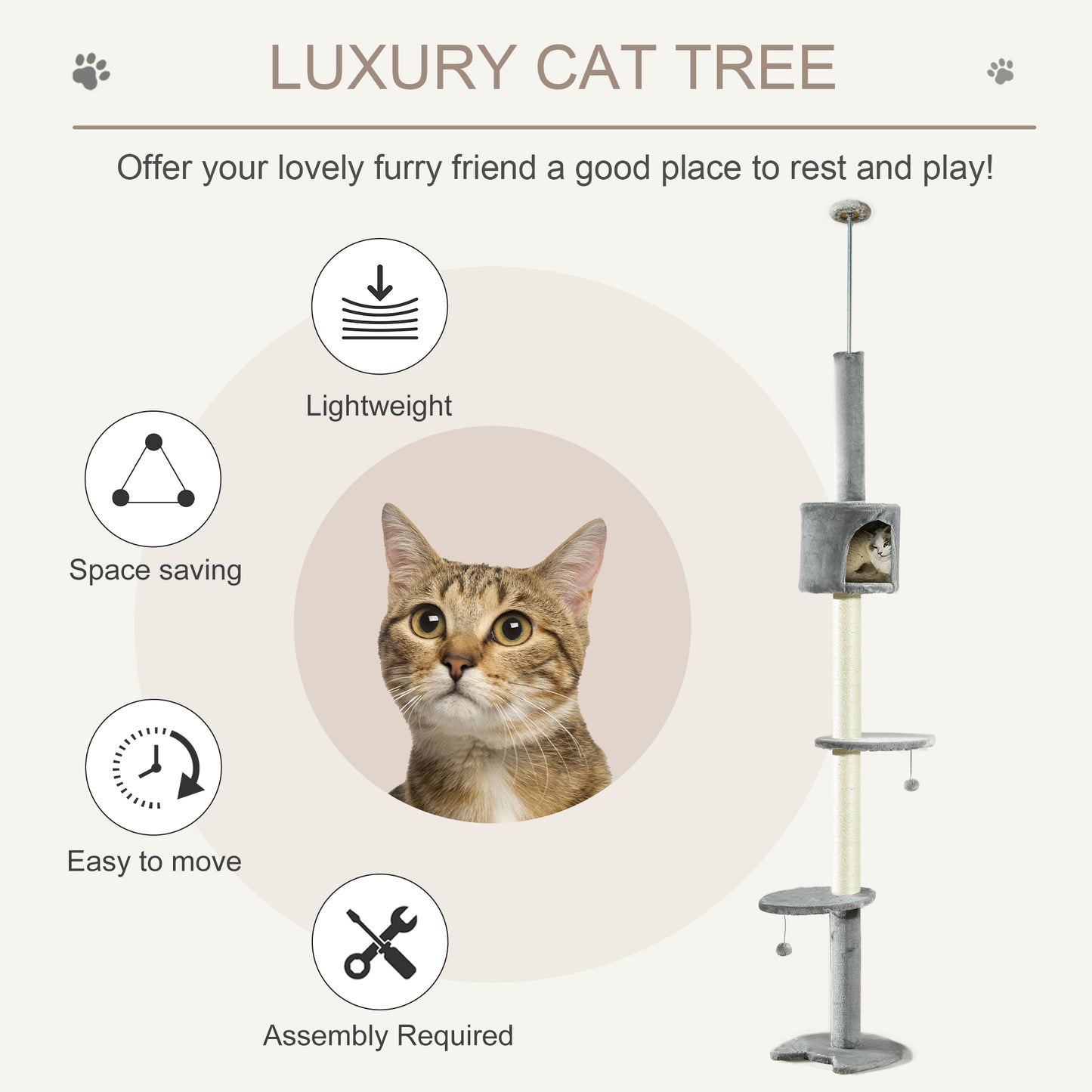 Floor to Ceiling Cat Tree for Indoor Cats, Kitten Tower, Condo, Multi-Layer Activity Center