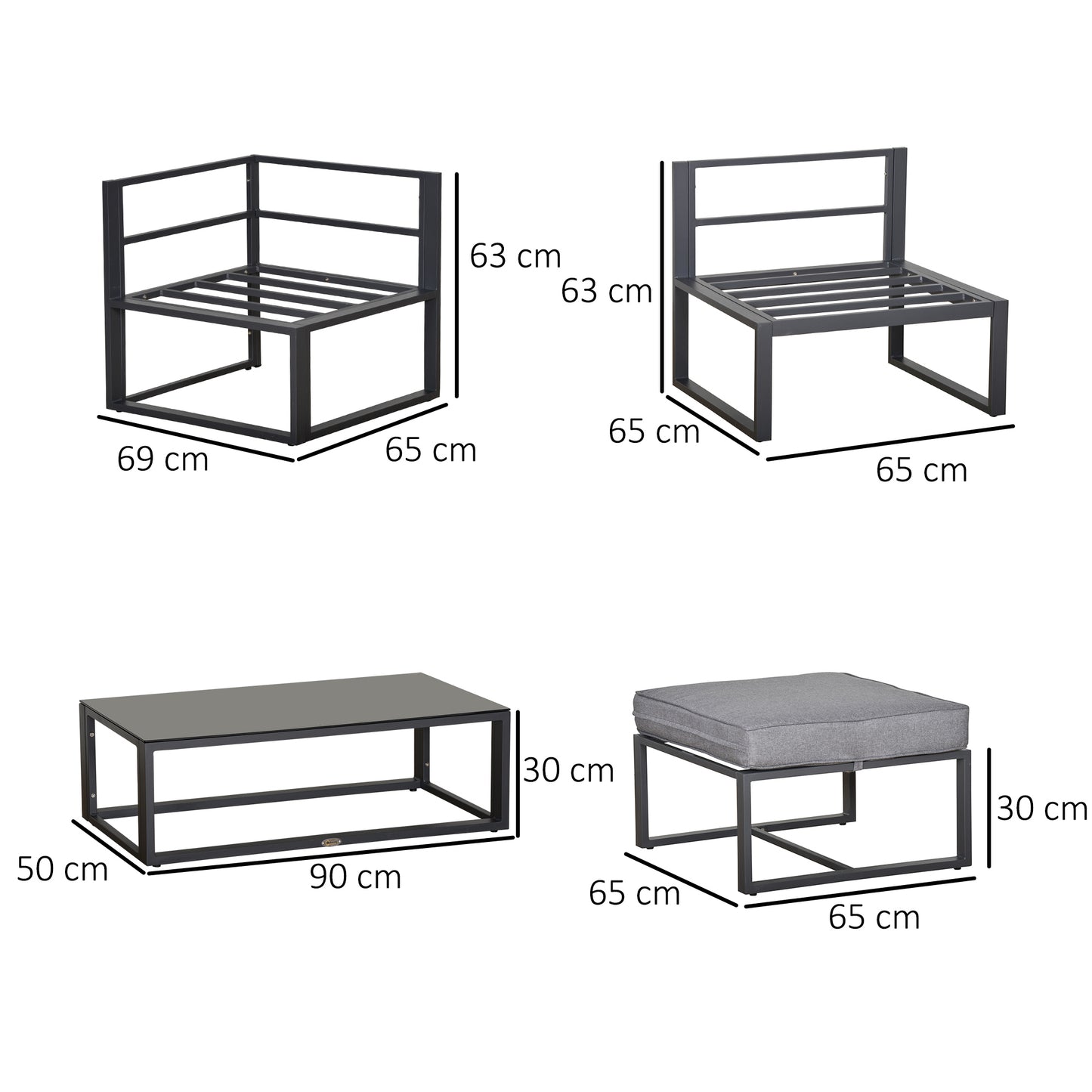 5 Pieces Outdoor Patio Furniture Set, Sofa Couch with Glass Coffee Table, Cushioned Chairs and Aluminum Tube