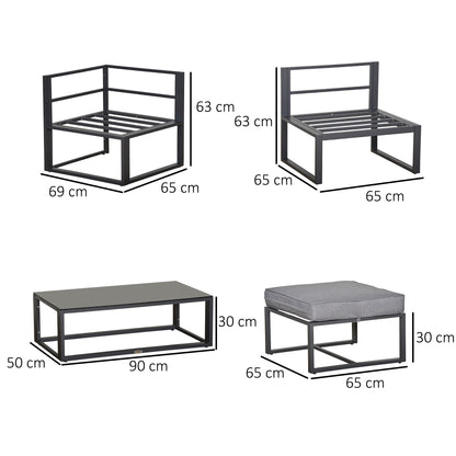 5 Pieces Outdoor Patio Furniture Set, Sofa Couch with Glass Coffee Table, Cushioned Chairs and Aluminum Tube