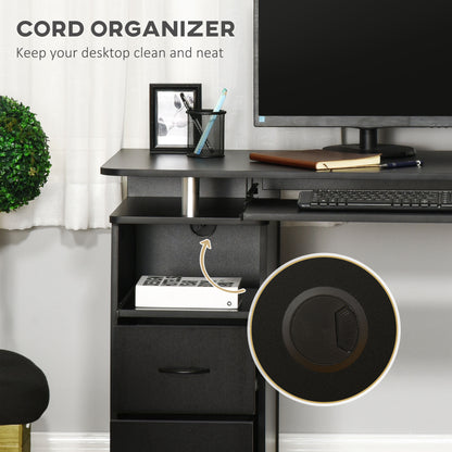 Study Desk Writing Table for Home Office, Student Workstation with Drawers, Sliding Shelf and Storage, Black