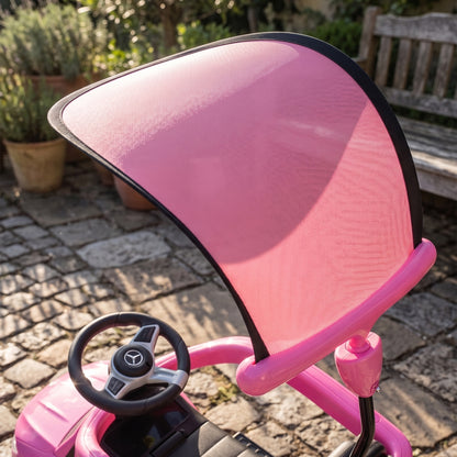 3 in 1 Licensed Benz Ride on Push Car with Handle, Canopy, Guardrails, Horn, Music, Storage for 12-36 Months, Pink