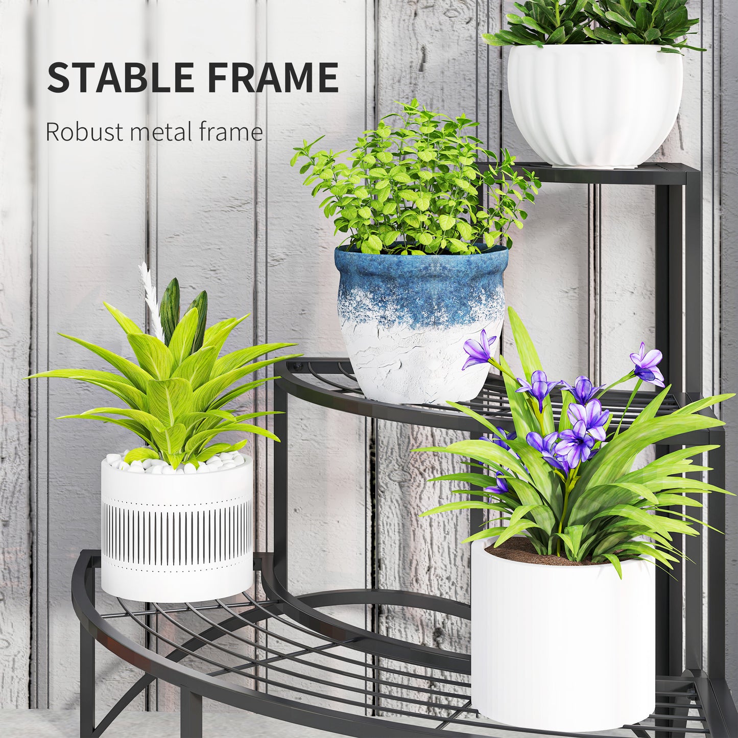 Three-Tier Corner Metal Plants Shelves - Black