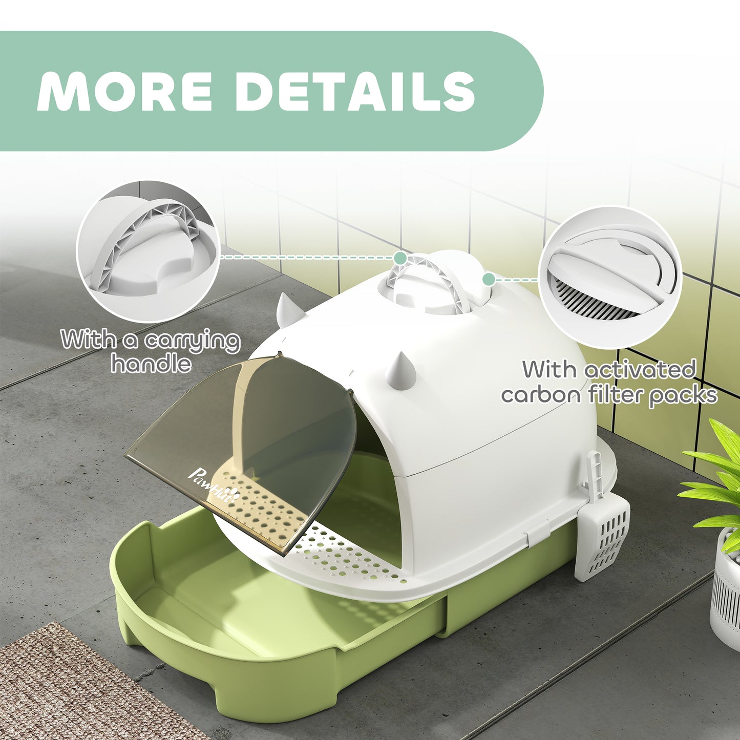 Enclosed Cat Litter Box w/ Pull-Out Drawer, Scoop, Deodorising Bags for Odour Control, Privacy, Portable, Easy to Clean