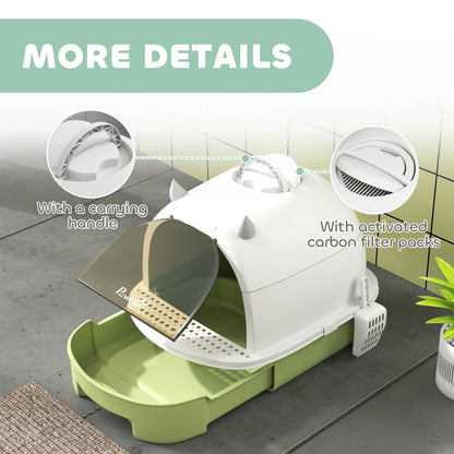 Enclosed Cat Litter Box w/ Pull-Out Drawer, Scoop, Deodorising Bags for Odour Control, Privacy, Portable, Easy to Clean