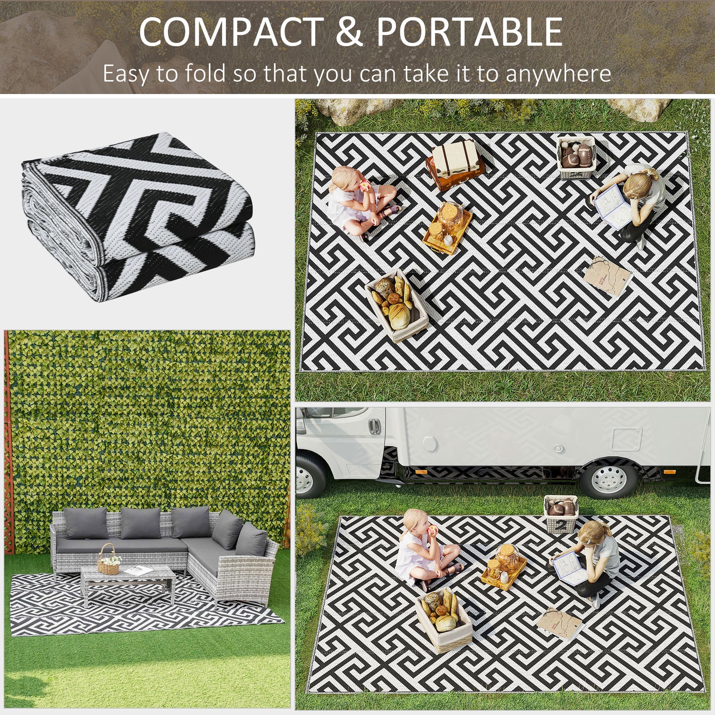 182 x 274 cm(6x9ft) Outdoor Rug Reversible Mat Plastic Straw Rug Portable RV Camping Mat for Garden Deck Picnic Indoor
