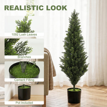 Set of 2 Decorative Artificial Plants Cypress in Weighted Pot, Fake Plant with 1092 Leaves, 120 cm