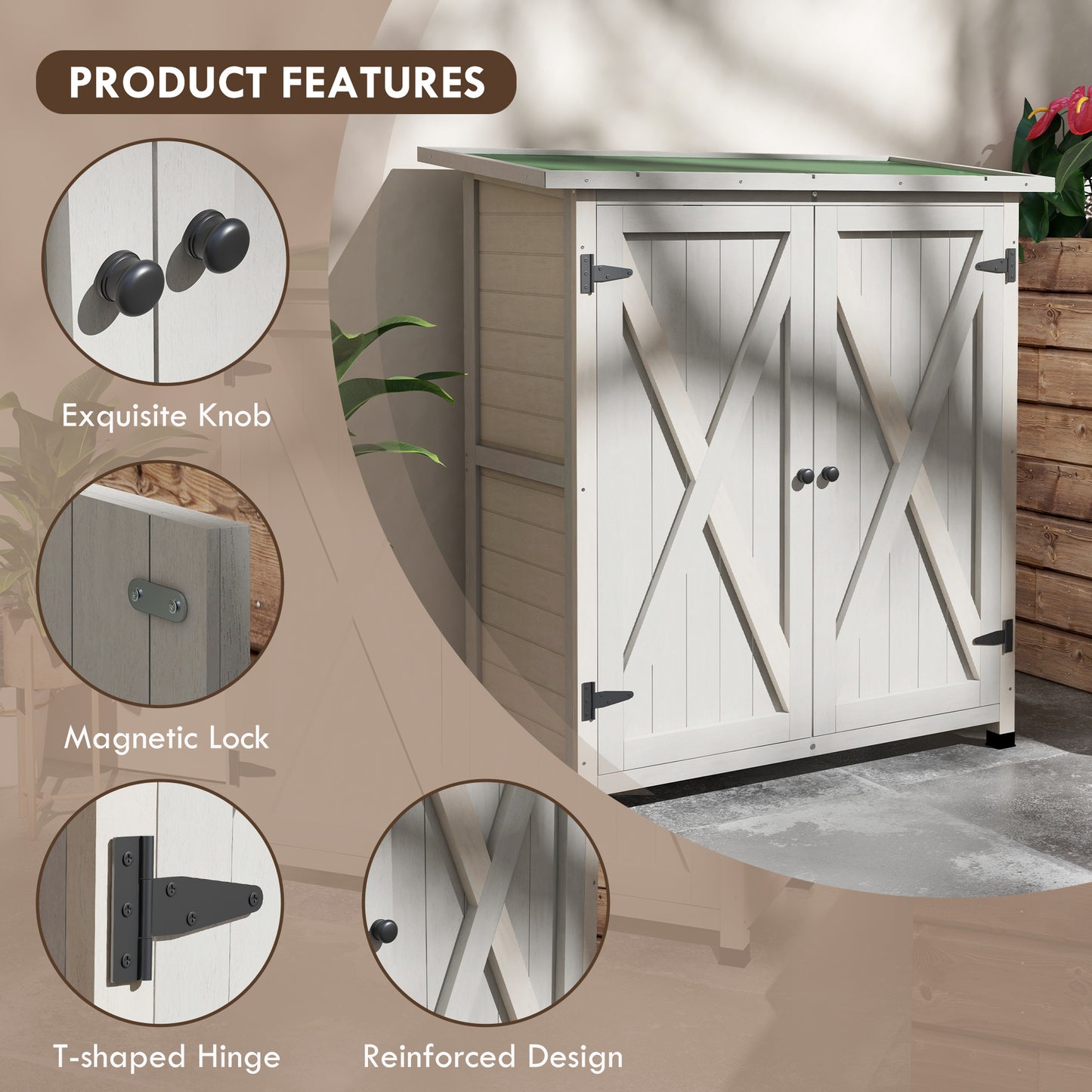 46.5 x 97cm Compact Wooden Storage Shed - Light Grey