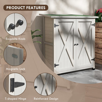 46.5 x 97cm Compact Wooden Storage Shed - Light Grey