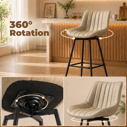 Set of 2 PU Leather Swivel Bar Stools - Light Brown