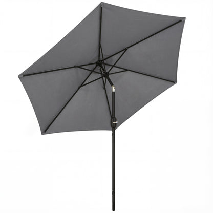2.6 m Garden Parasol Umbrella with Aluminium Pole, Outdoor Patio Umbrella with Tilt and Crank, Vent, Grey