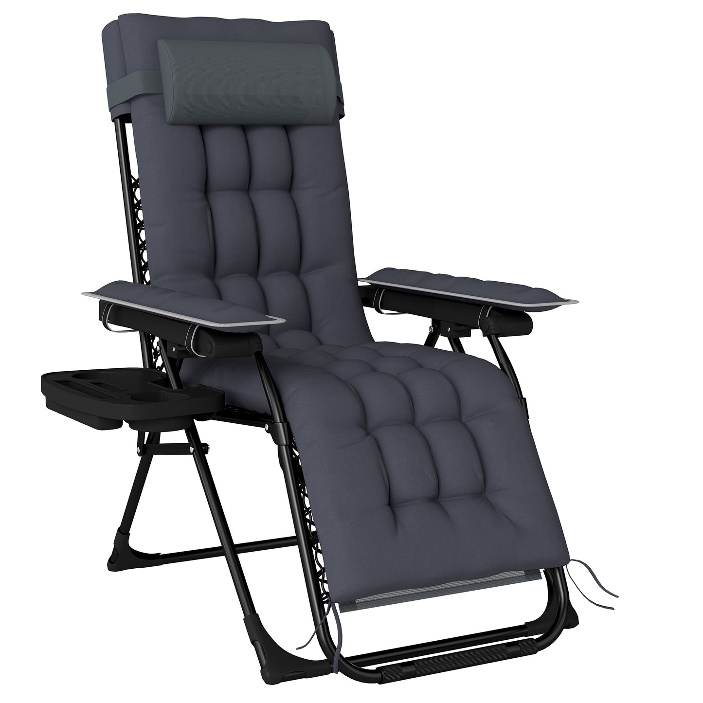 Zero Gravity Chair, Folding Sun Lounger Reclining Garden Chair with Arm Pads, Cushion, Cup Holder, Headrest, Dark Grey