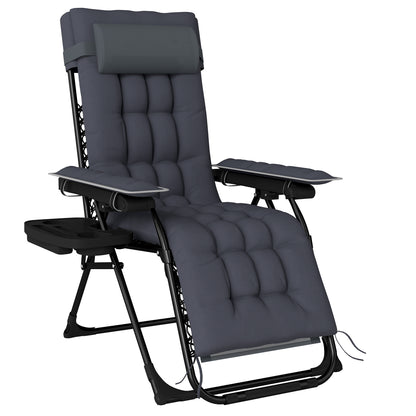 Zero Gravity Chair, Folding Sun Lounger Reclining Garden Chair with Arm Pads, Cushion, Cup Holder, Headrest, Dark Grey