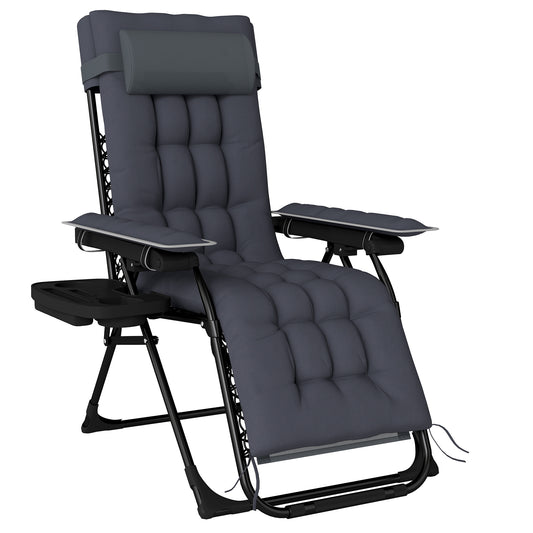 Zero Gravity Chair, Folding Sun Lounger Reclining Garden Chair with Arm Pads, Cushion, Cup Holder, Headrest, Dark Grey