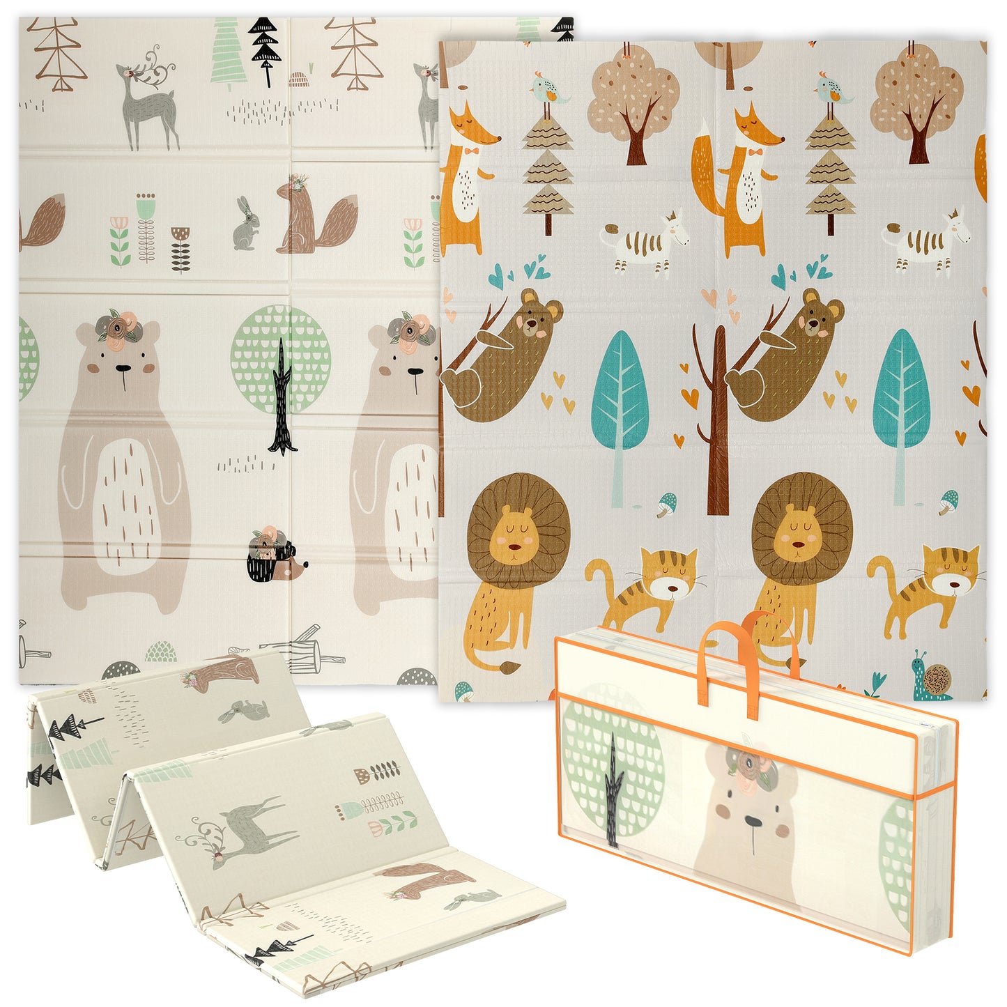 Animal-Themed Baby Plat Mat Double Sided, Foldable, Water-Resistant for Outdoor/Indoor, 177 x 146 x 1.5cm