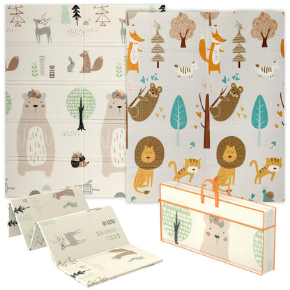 Animal-Themed Baby Plat Mat Double Sided, Foldable, Water-Resistant for Outdoor/Indoor, 177 x 146 x 1.5cm