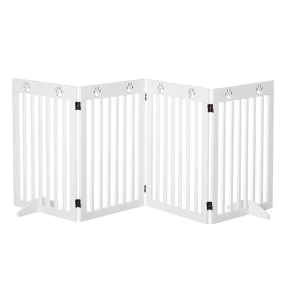 Wooden Pet Gate Foldable Freestanding Dog Safety Barrier w/ Support Feet