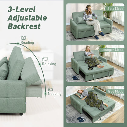 Three-Way 2 Seater Sofa Bed with Three-position back and Two Soft Pillows - Green