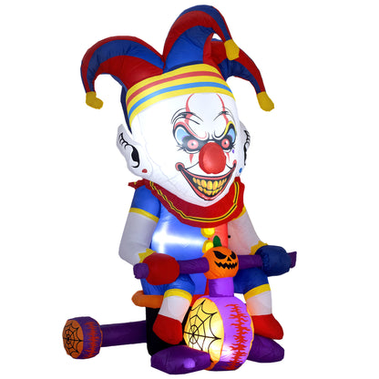 4ft Halloween Inflatable Clown on Bicycle, Blow Up Outdoor Halloween Decoration with 3 Built-in LED Lights for Garden