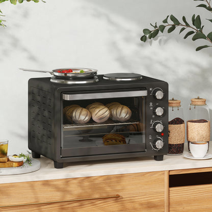 28L Toaster Oven with Double Hotplate, 1600W Countertop MIni Oven with 60 Minute Timer & 230°C Temp Control