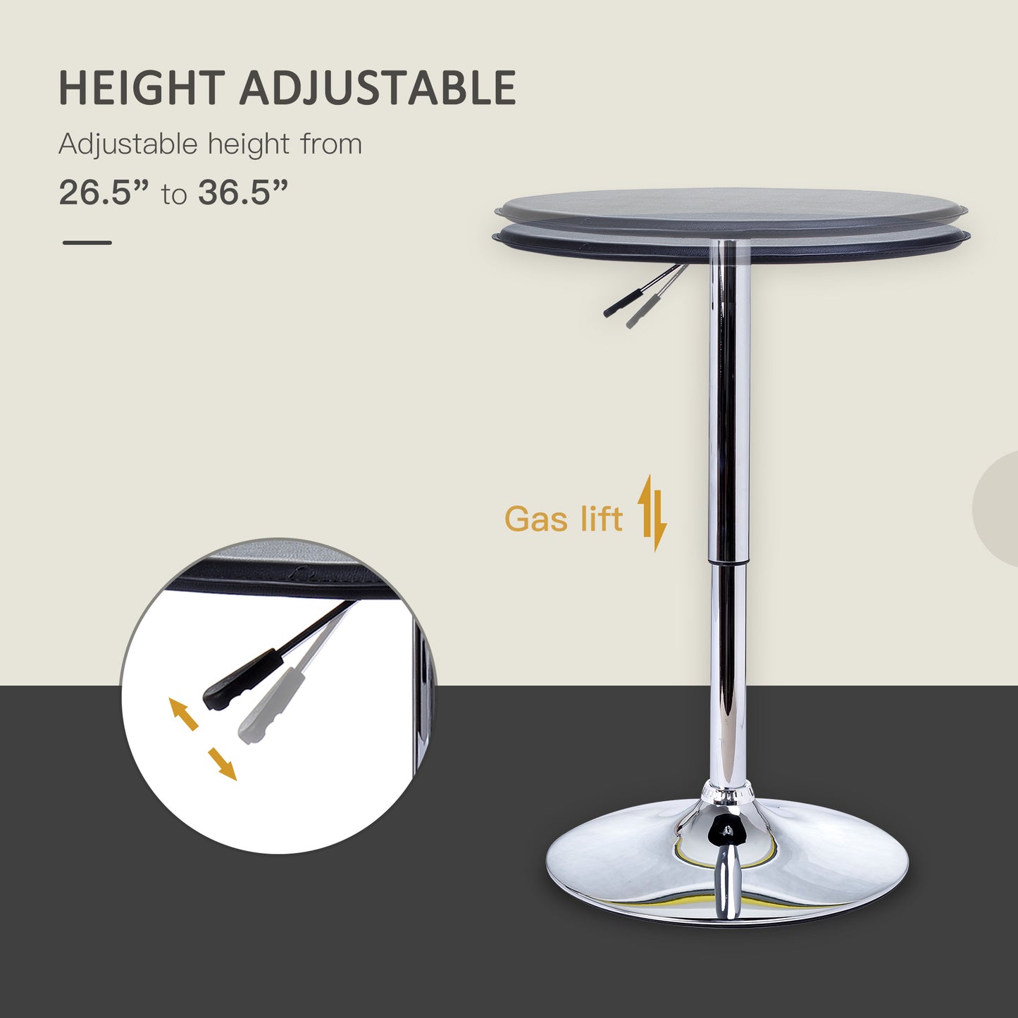 Round Bar Table, 360 Degree Swivel Counter Pub Table with Adjustable Height, for Kitchen, Cafe, Black